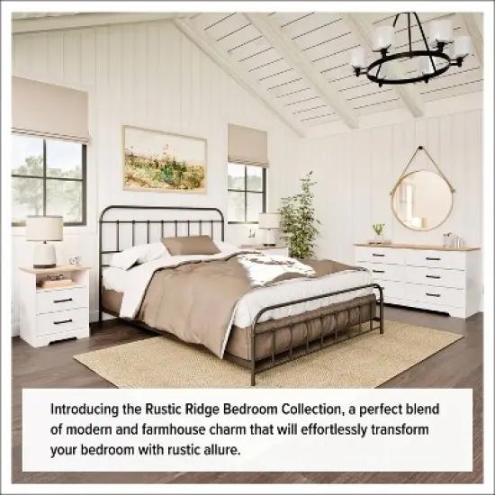 Prepac Rustic Ridge Farmhouse 3 Drawer Nightstand White/Oak image {5}