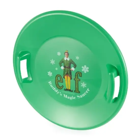 Slippery Racer Downhill Pro Heavy-Duty Cold Resistant Buddy The Elf Adults and Kids Plastic Saucer Disc Snow Sled with Handles, Green image {1}