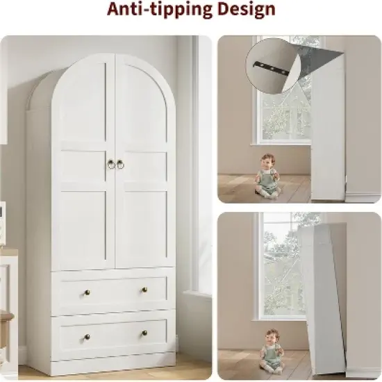 72" Tall Arched Kitchen Pantry Cabinet, Farmhouse Wood Pantry Storage Cabinet with Drawers, Door, Freestanding Versatile Pantry Cabinets image {5}