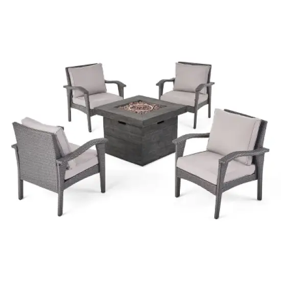 Keana 5pc Faux Rattan Club Chair & Fire Pit Chat Set - Christopher Knight Home image {13}