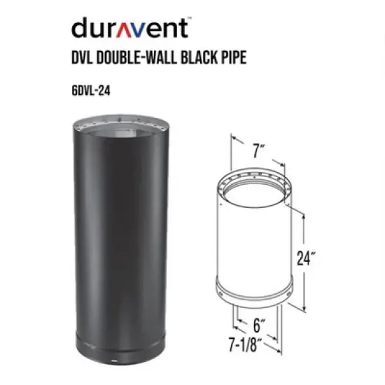 DuraVent DVL 6DVL-24 6 Inch Galvanized Steel Stainless Steel Double Wall Wood Burning Stove Pipe Connector to Vent Smoke or Exhaust, Black image {3}