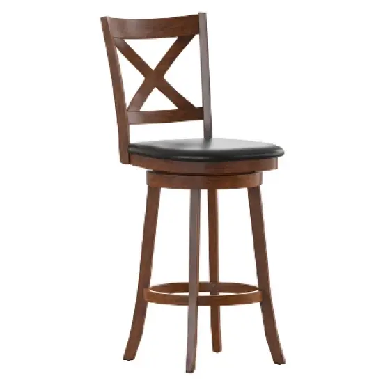 Merrick Lane 30" Classic Wooden Crossback Swivel Bar Height Pub Stool with Upholstered Padded Seat and Integrated Footrest image {11}