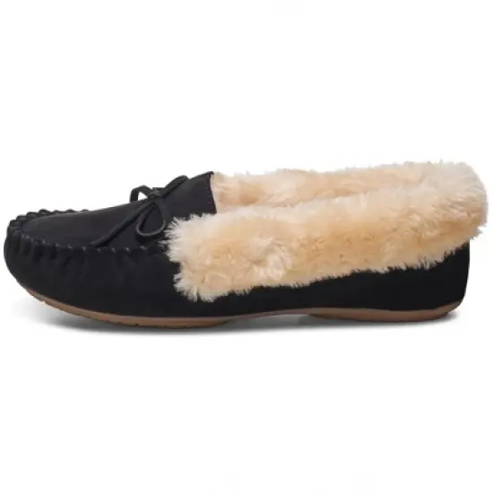 Alpine Swiss Leah Womens Shearling Moccasin Slippers Faux Fur Slip On House Shoes image {2}