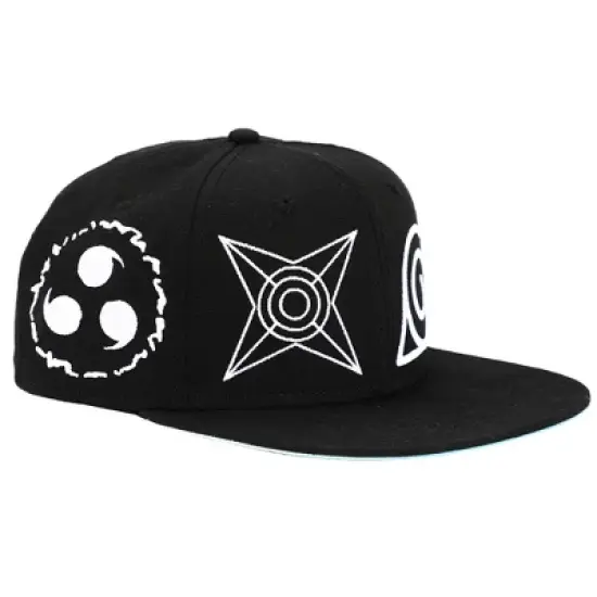 Naruto Anime Cartoon Crown & Omni Village Symbol Logos Black Fitted Hat For Men image {1}