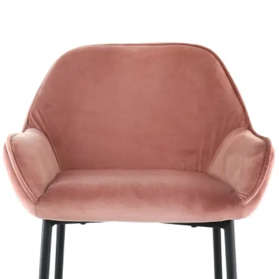 Elama 2 Piece Velvet Bar Stool in Pink with Black Legs image {3}