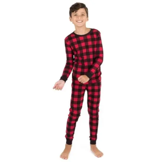 Leveret Kids Two Piece Cotton Plaid Christmas Pajamas image {2}