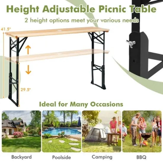 Costway 5.5 Ft Outdoor Folding Wood Picnic Table Height Adjustable Metal Frame image {6}