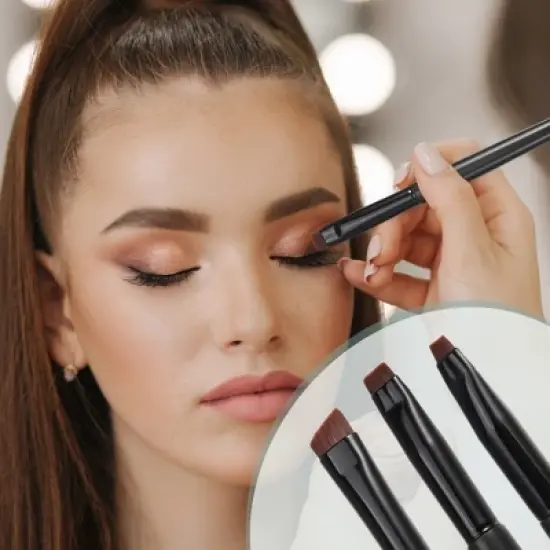 Unique Bargains Eyebrow Eyeliner Makeup Brushes and Sets Black 3 Pcs image {1}