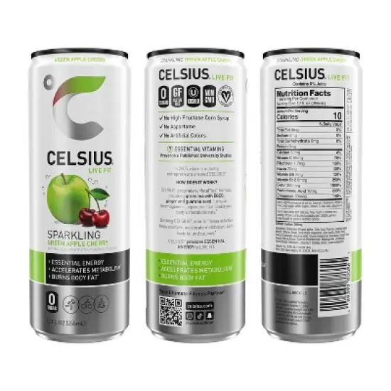 CELSIUS Sparkling Green Apple Cherry Functional Energy Drink - 12 fl oz Can image {1}