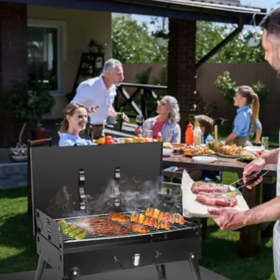 SEVOBAL Outdoor Grills, Griddles and Smokers 3 Height Adjustable Foldable Charcoal Grill for Camping, Picnics, Backyard BBQ, Black, 17.7"*11.02"*3.1" image {3}