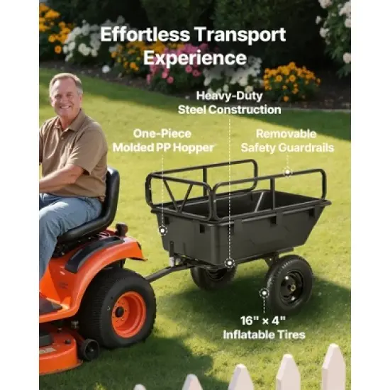 VEVOR Garden Utility Trailer, 10 Cu. Ft 500lbs, ATV UTV Hauling Trailer, Tow Behind Poly Dump Cart with 16" Tires, Hand Pull or Foot Pedal, Black image {6}