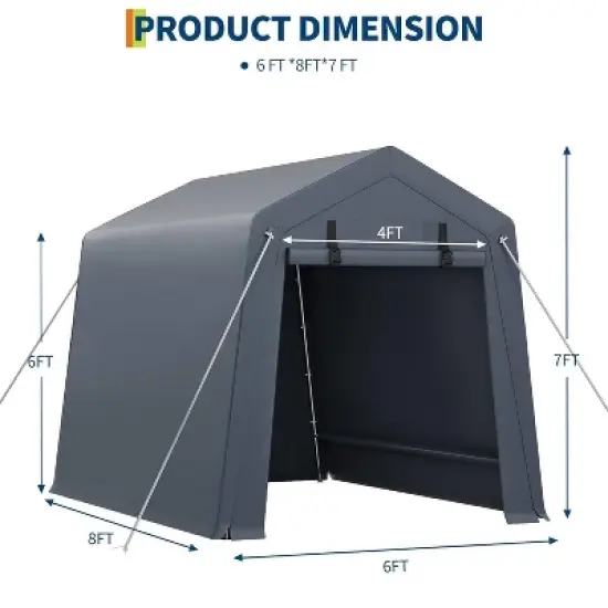 GustoWave 6x8 FT Portable Outdoor Storage Shed, UV-Resistant Carport for Motorcycle, Firewood image {4}