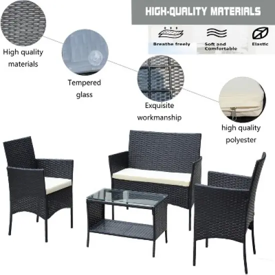 Outdoor Wicker Patio Set with Loveseat, Armchairs, and Tea Table - Water-Resistant Cushions & UV Protection image {4}