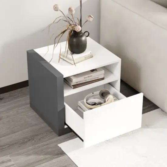 Tangkula Modern Minimalist Nightstand w/ Drawer Asymmetrical Bed Side Table End Table image {1}