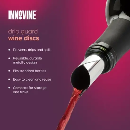 Innovine Reusable Drip Guard Wine Discs, No-Drip Mess-Free Pouring, Durable Metallic Design, Perfect for Wedding, Picnic, Home Bars, Set of 6 image {1}