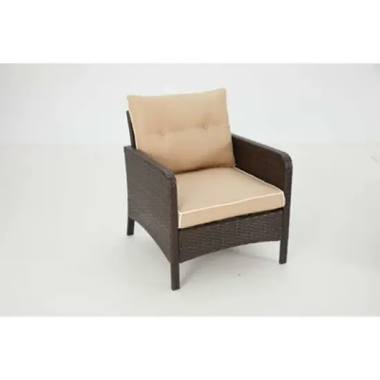 COWLOWN Beige Accented Outdoor Furniture Set, High Back Swivel Chairs, Brown Wicker Sofa for Porch, Backyard image {8}