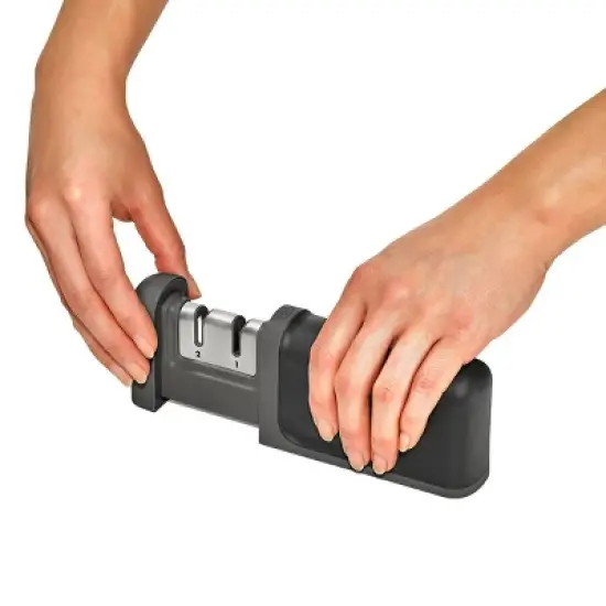 OXO Knife Sharpener: Manual Stainless Steel & Ceramic, Tungsten Carbide, Black, Lifetime Warranty, 5.39" Length image {5}
