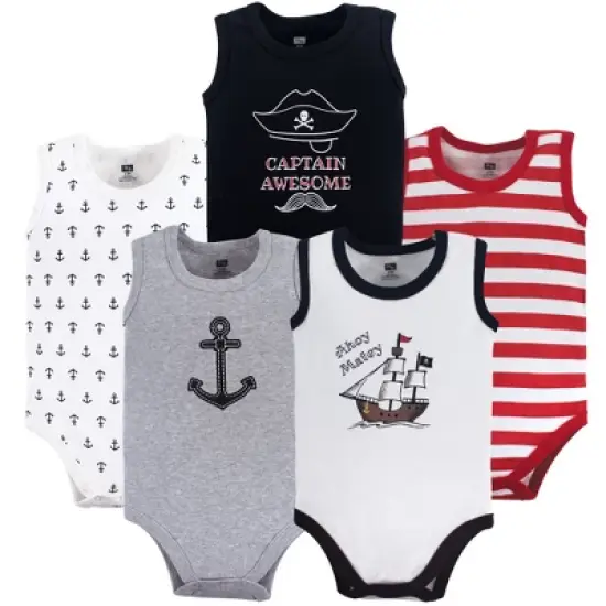 Hudson Baby Infant Boy Cotton Sleeveless Bodysuits 5pk, Pirate Ship image {2}