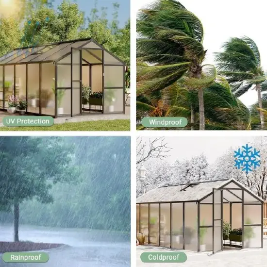 Sturdy Polycarbonate Greenhouse with Aluminum Frame - Adjustable Roof Vent, Sliding Door & UV Protection for Backyard Gardening image {6}