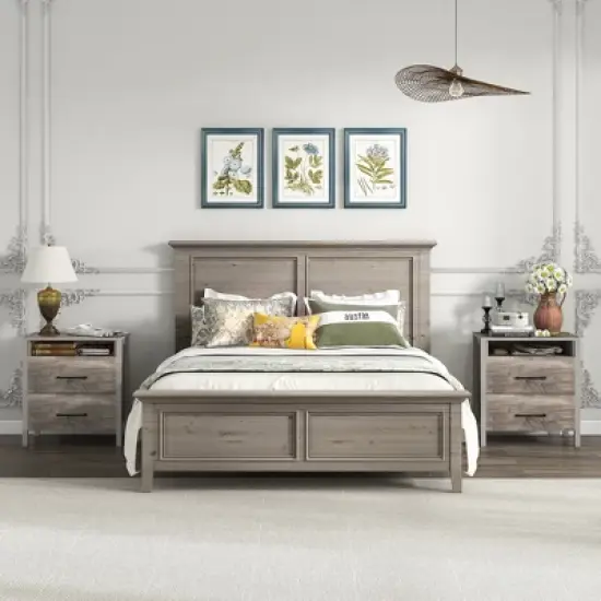 Tangkula 2 PCS Nightstand w/ 2 Drawers Farmhouse Bed Side Table w/ Open Storage Shelf image {4}