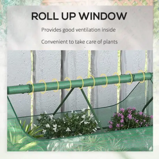 Outsunny Raised Garden Bed with Mini Greenhouse, Steel Outdoor Planter Box with Plastic Cover, Roll Up Window, Dual Use, 73" x 38" x 36" image {4}