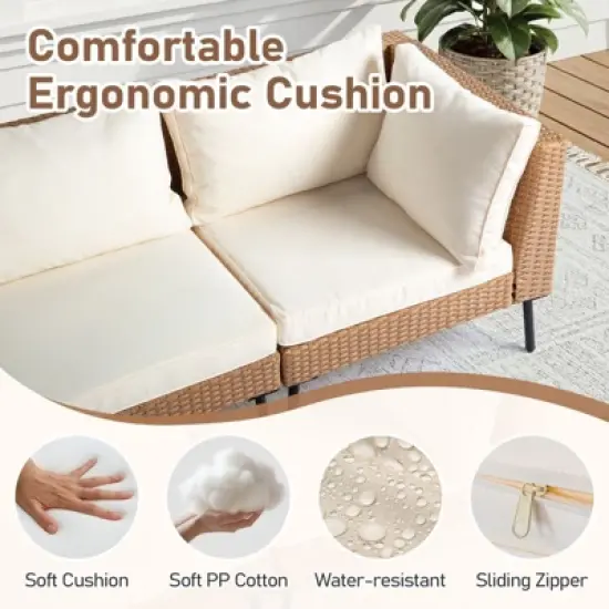 Karl Home Patio 6-Piece Yellow Wicker Sectional Sofa with Beige Cushions image {2}