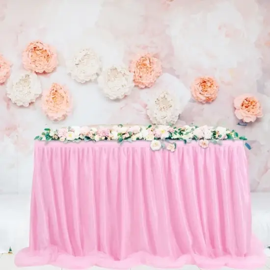 PiccoCasa Long Fluffy Tulle Fluffy Table Skirt for Rectangle Tables image {3}