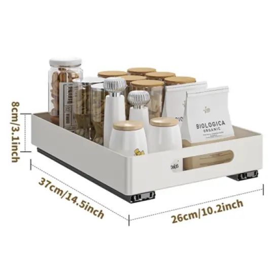 White Pull Out Cabinet Organizers 14.5" Deep Slide Out Drawers Fixed with Adhesive Film for Pots, Roll Out Shelf Storage for Kitchen Organization image {1}