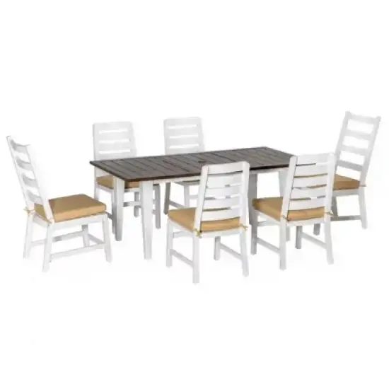 Resenkos Patio Dining Set for 6, Extra-Long Table Space And Soft Padded Seats, Umbrella Hole, Aluminum, Polyester, Foam, Brown image {11}