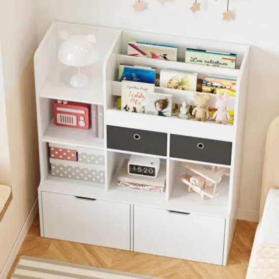Toy Storage Organizer 47.8" Kids Bookshelf with Drawers and Cubbies, Modern Wooden Bookcase for Playroom image {5}
