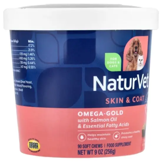 NaturVet Omega-Gold With Salmon Oil & Essential Fatty Acids, For Dogs & Cats, Bacon & Chicken, 90 Soft Chews, 9 oz (256 g) image {3}