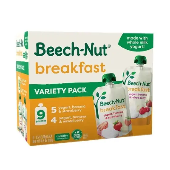 Beech-Nut Fruit & Yogurt Baby Food Pouches, Breakfast Variety Pack, 3.5oz/9ct Pouches image {7}