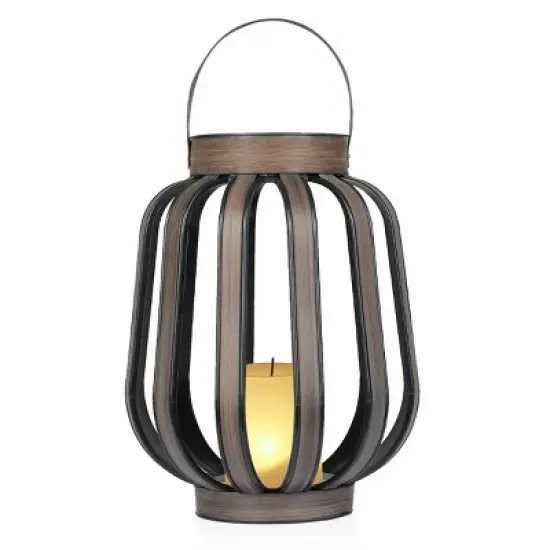 Alpine Corporation 12" Solar Brown Cylindrical Plastic LED Indoor Outdoor Decorative Lantern Off-White image {7}
