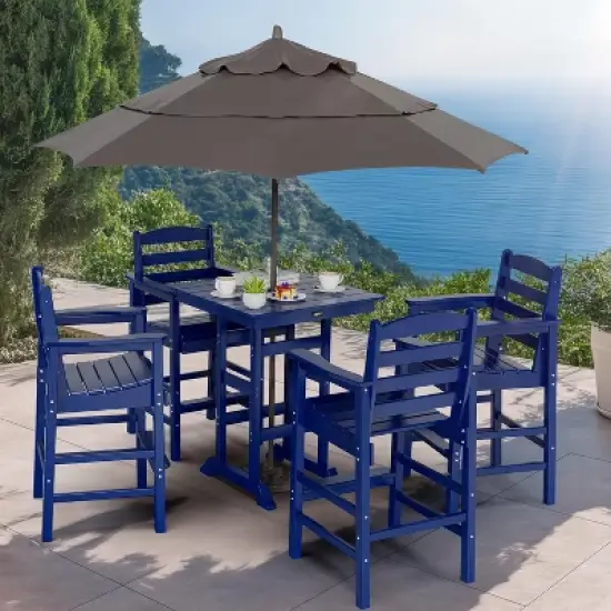 VINGLI 32" Outdoor Bar Table, HDPE Square Patio Bar Height Table with Umbrella Hole All Weather Tall Bistro Table for Patio, Garden, Poolside image {3}