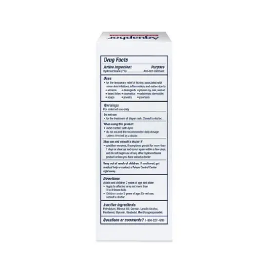 Aquaphor 1% Hydrocortisone Itch Relief Ointment Unscented - 2oz image {2}
