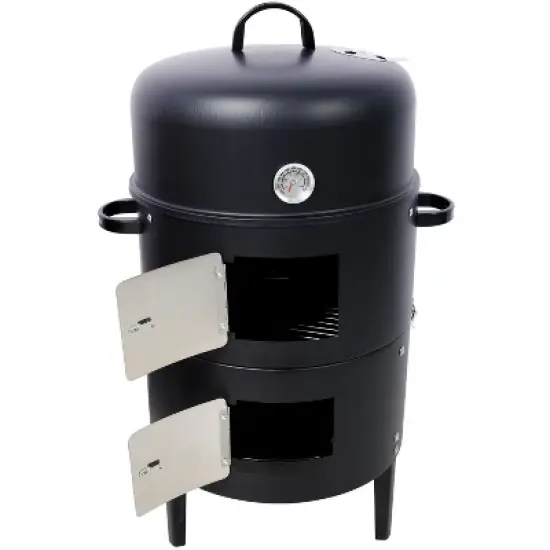 Kumasinova 17" Steel Charcoal Smoker,3-Tier Vertical BBQ Grill with Built-In Thermometer,453 Square Large Cooking Area,Fast Heating,Silver/Black image {1}