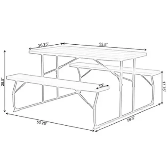 Gardenised Gray Outdoor Foldable Woodgrain Portable Picnic Table Set image {6}