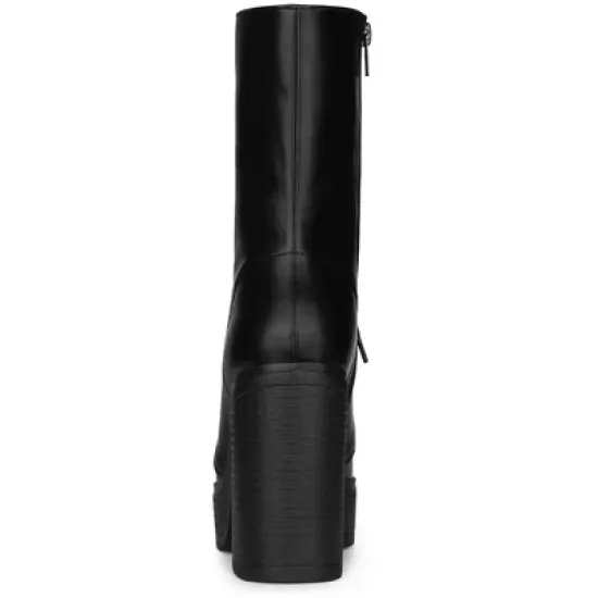 Allegra K Women's Platform Lace Up Chunky Heels Combat Boots image {3}