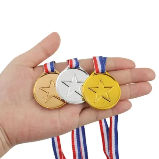 Unique Bargains Plastic Well-crafted Lightweight Embossed Design Award Medals Gold Silver Bronze 12 Pack image {4}