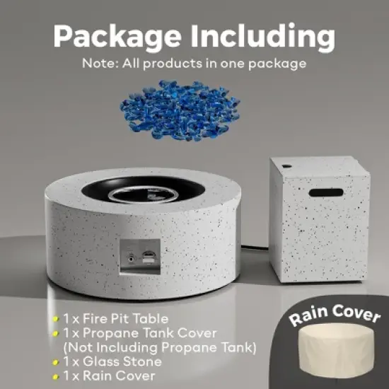 Evita Propane Fire Pit with Propane Tank, Glass Stone and Rain Cover Suitable for Outdoor Living-30*30*12.8 Inch image {6}