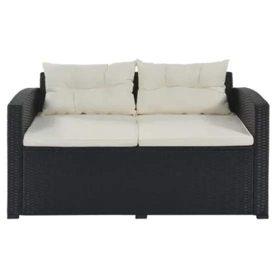 9pc Wicker Patio Sectional Seating Set with Cushions - Black/Beige - GODEER image {12}