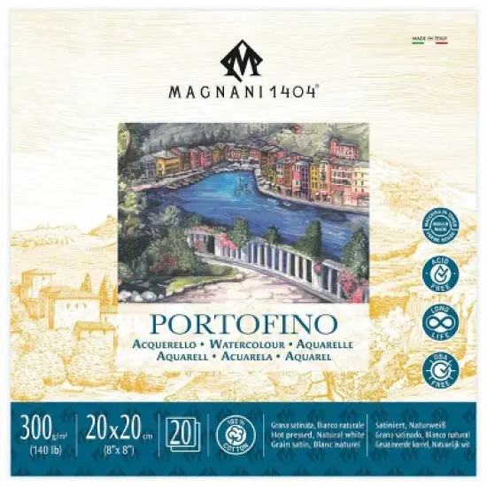 Magnani 1404 Portofino Hot Press 100% Cotton Watercolor Paper Pad, 20 Sheets, 140 lb, Acid-Free, UV Resistant, Deckled Edges, Vegan Sized Water Color image {11}