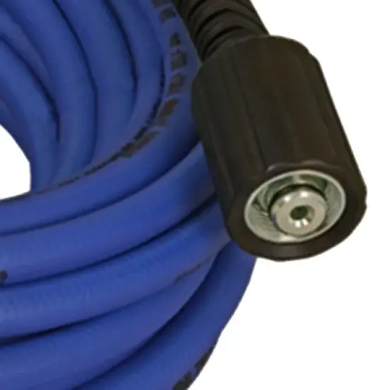 Apache 10085585 1/4 Inch Diameter x 50 Foot Long 3,100 PSI Xtreme Flex Hybrid Polymer Pressure Washer Hose Assembly with Female Metric Fittings, Blue image {1}
