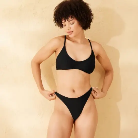 Women's Scoop Front High Leg Thong Bikini Bottom - Wild Fable&trade; Black image {5}