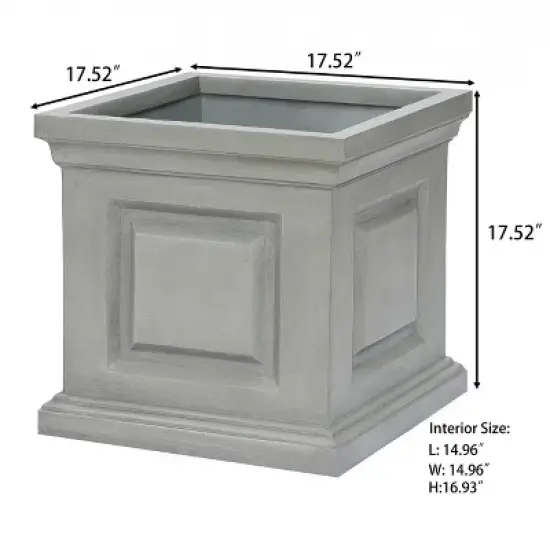 LuxenHome Gray MgO Square Box Flower Pot Planter image {2}