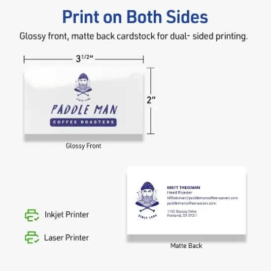 Avery Printable Rectangle Business Cards with Sure Feed Technology, 2" x 3-1/2", Glossy White Cardstock, Laser/Inkjet, 100 Total image {5}