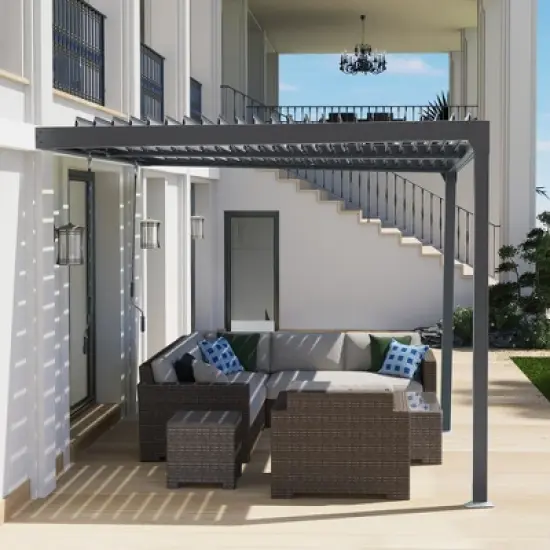 Aoodor Outdoor Louvered Pergola Adjustable Louvered Sloping Roof Wall-Mounted Pergola image {10}