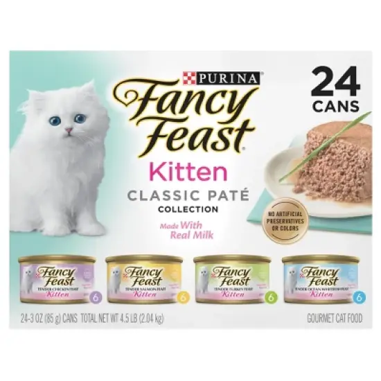 Purina Fancy Feast Tender Seafood, Turkey, Chicken and Salmon Flavor Variety Pack Wet Cat Food - 4.5lbs/24pk image {1}