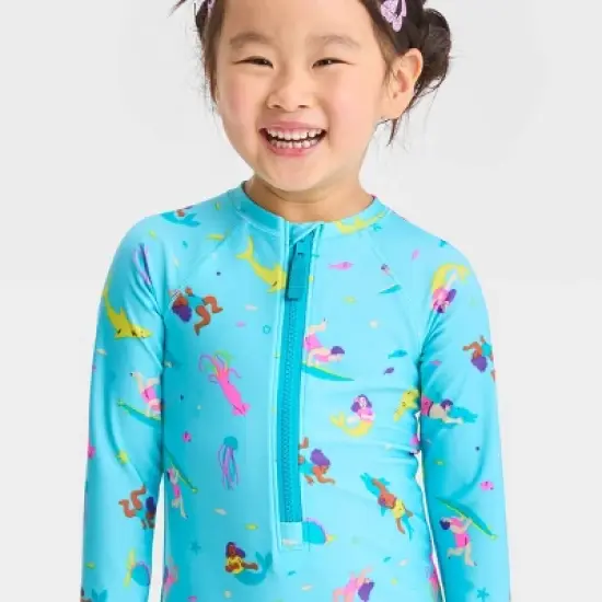 Toddler Girls' Sealife One Piece Swimsuit - Cat & Jack&trade; Turquoise Blue image {1}