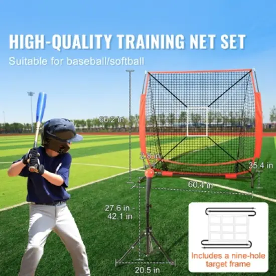 VEVOR 5x5 ft Baseball Softball Practice Net, Portable Baseball Training Net for Hitting Batting Catching Pitching, Backstop Baseball Equipment image {2}